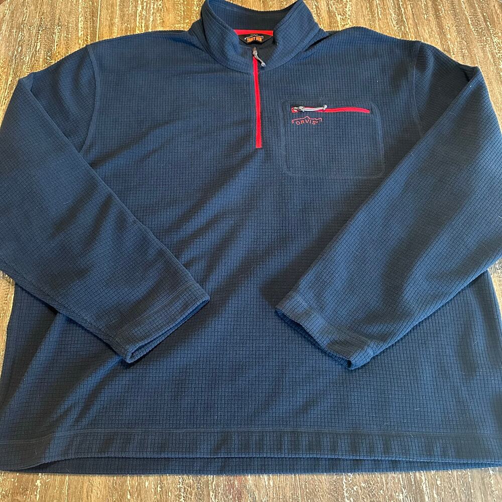 Orvis Trout Bum 1/4 Zip Outdoor Pullover Fleece Jacket Navy Red Men’s Size XXL